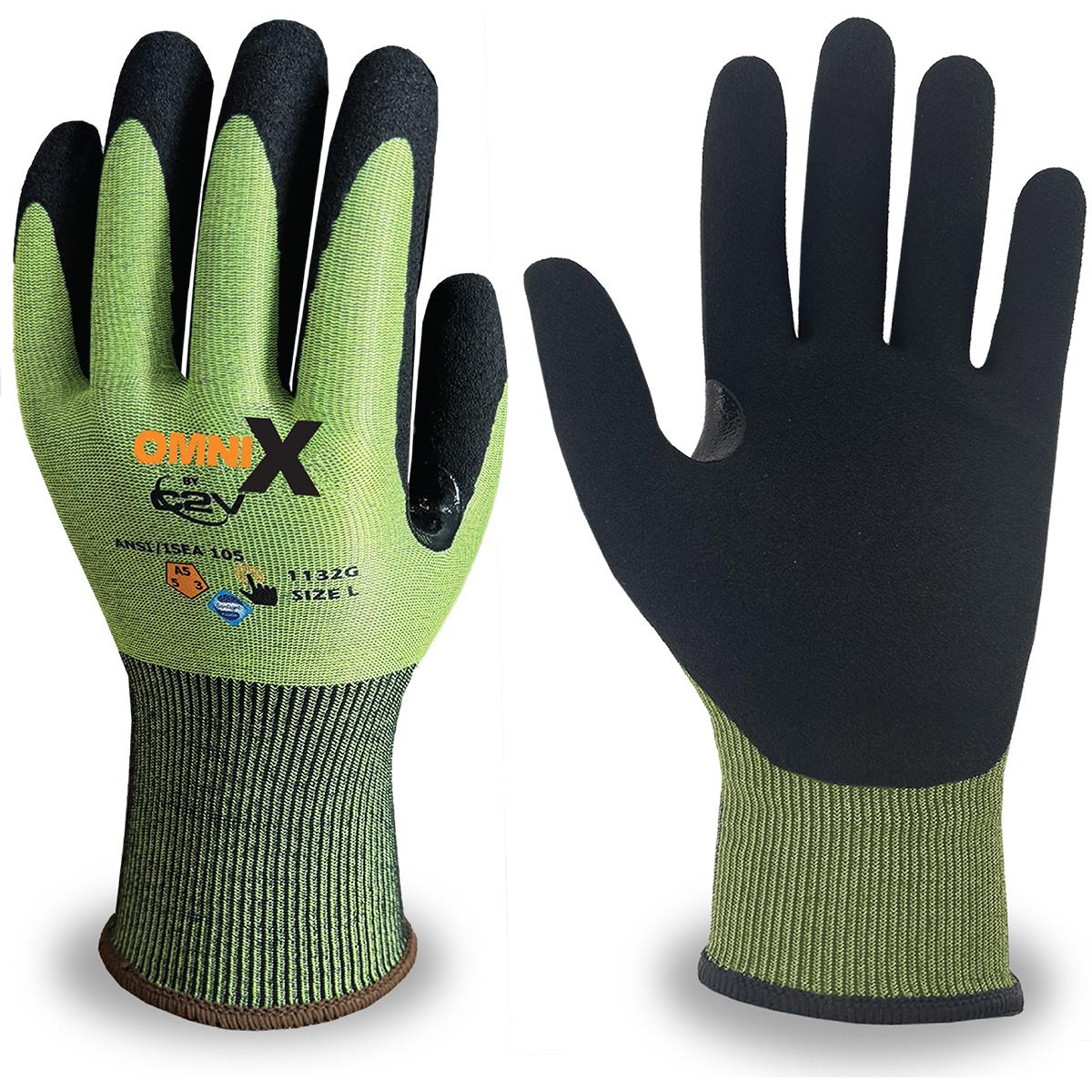 OMNI-X 1132G, Black Sandy Foam Nitrile Palm Coated, 18 Gauge, Cut Level A5