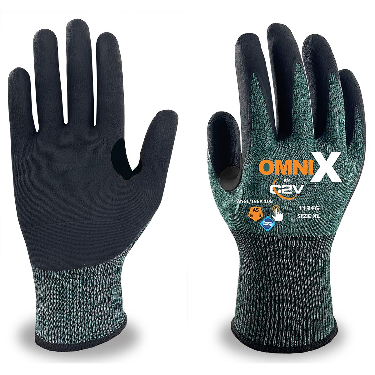 OMNI-X 1134G, Black Micro Foam Nitrile Palm Coated, 18 Gauge, Cut Level A5