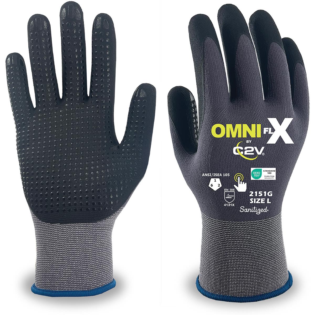 Omni FLX 2151G, Micro Foam Palm Coated With Nitrile Dots, 15 Gauge, Cut Level A1