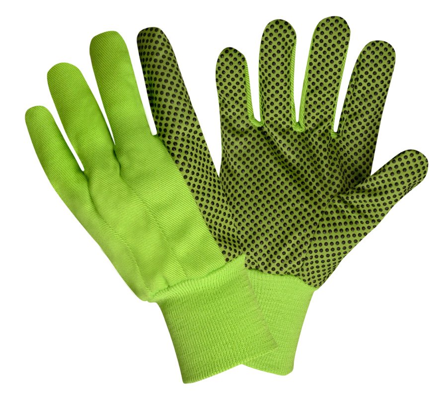 Hi-Vis Lime Cotton Canvas Gloves with Dots