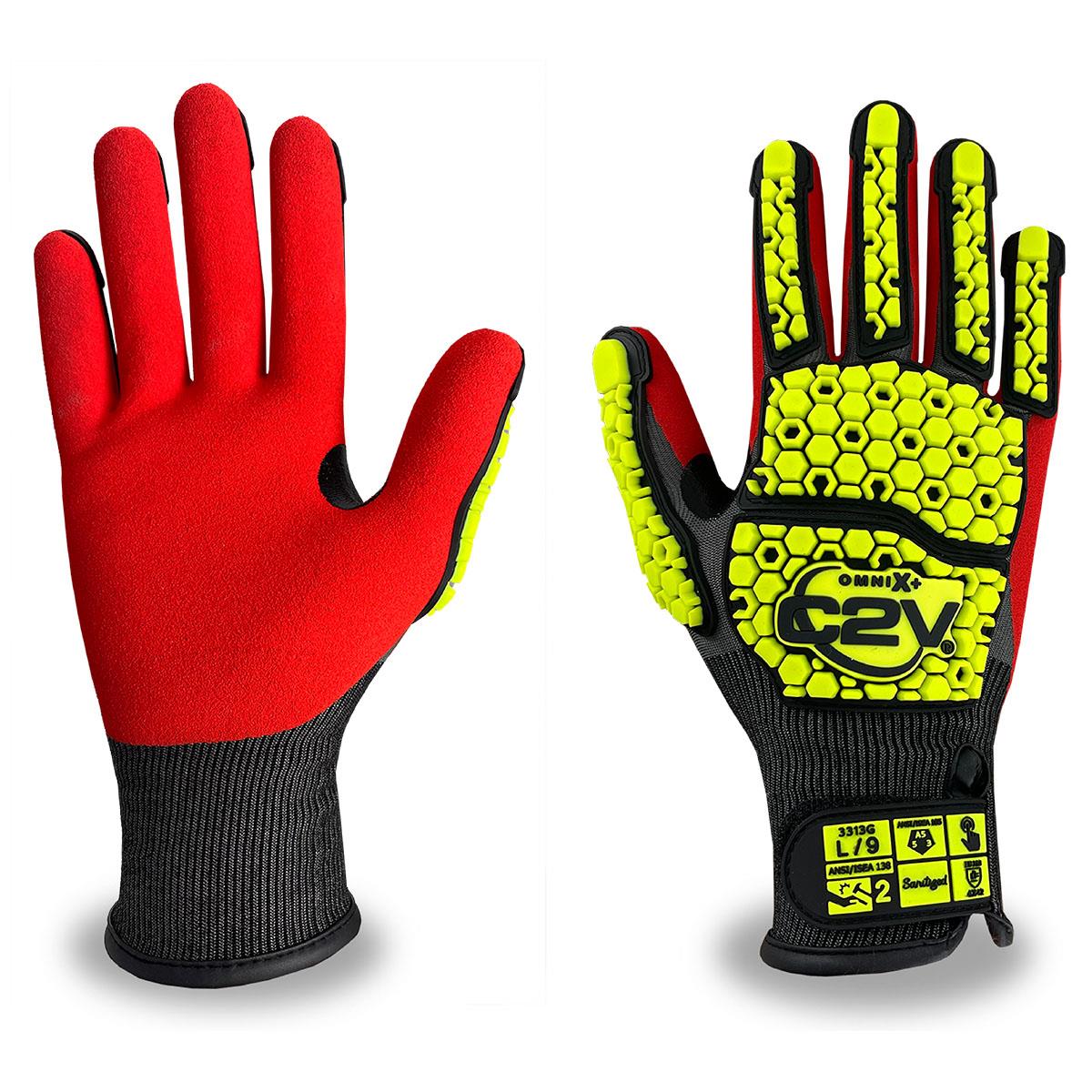 OMNI-X+ 3313G, Red Sandy Foam Nitrile Palm, 18 Gauge, Cut Level A5