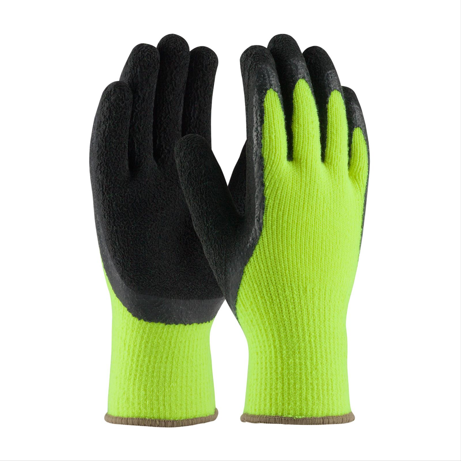 Hi-Vis Seamless Knit Acrylic Terry, Latex Coated Crinkle Grip