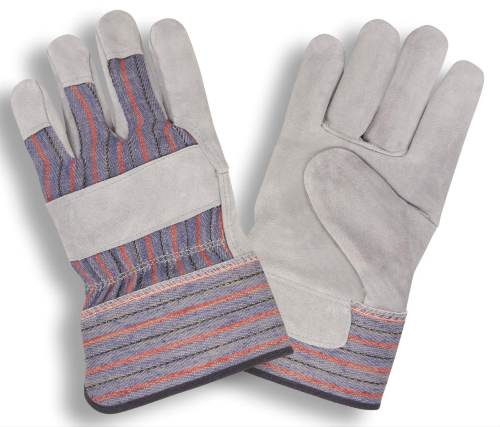Leather Palm Gloves, Striped Canvas Back