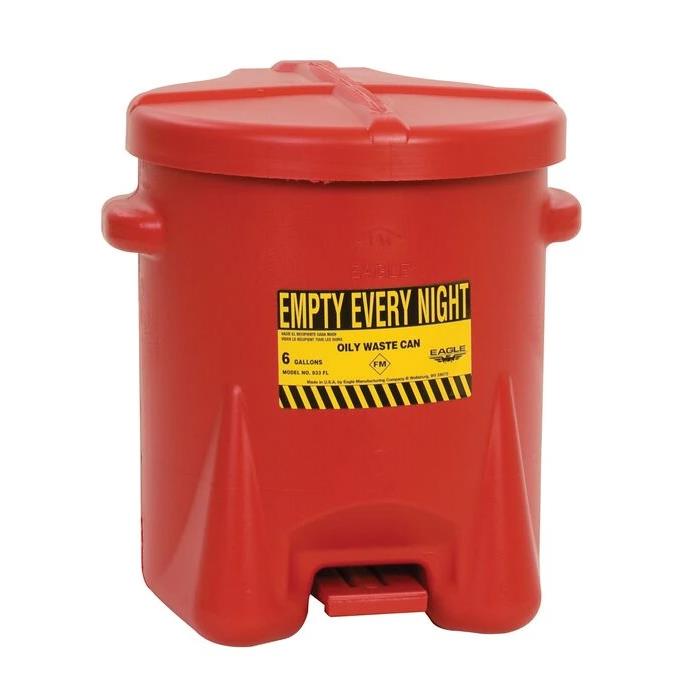 Plastic Oily Waste Can, Hands-Free, Red