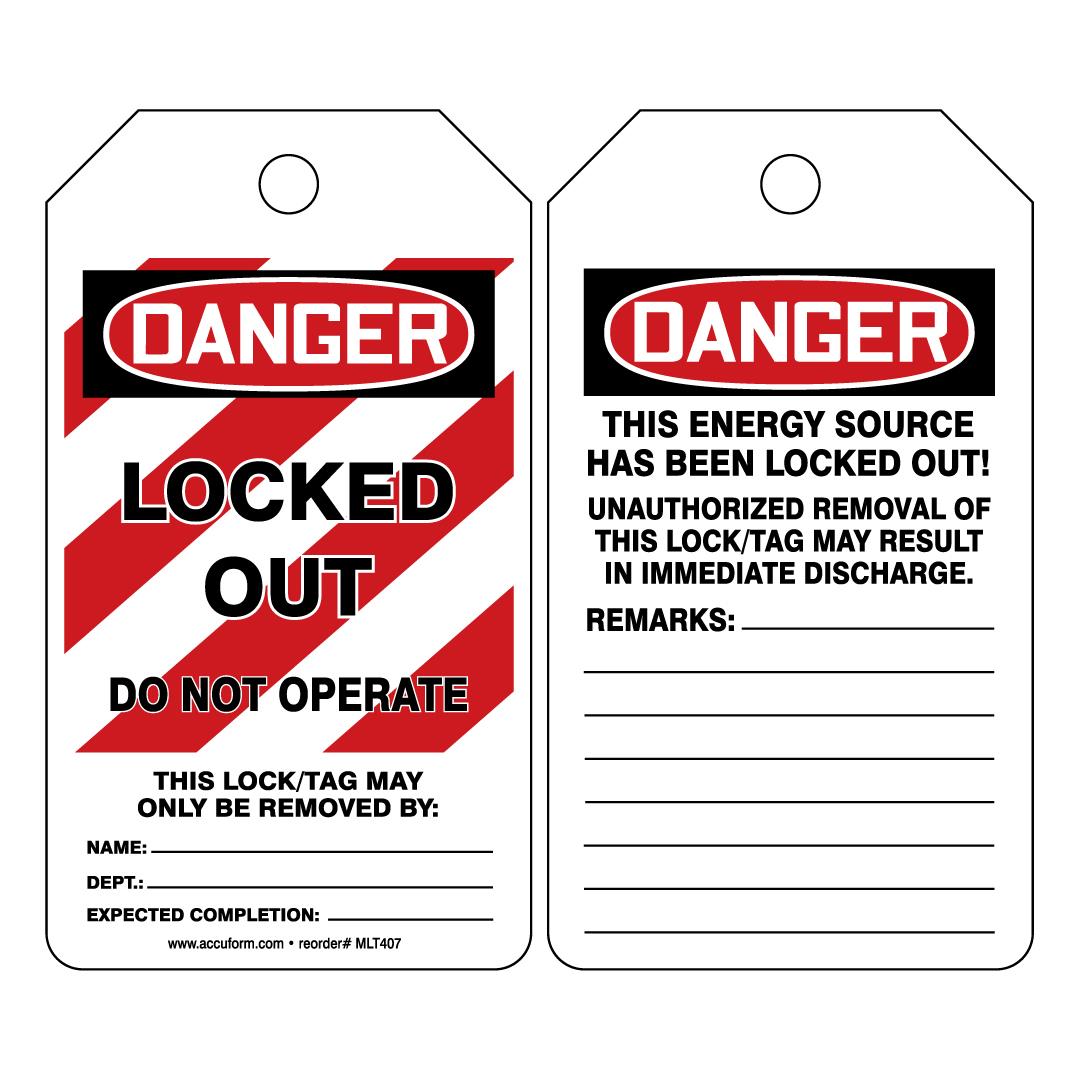Locked Out - Do Not Operate, OSHA Danger Safety Tags