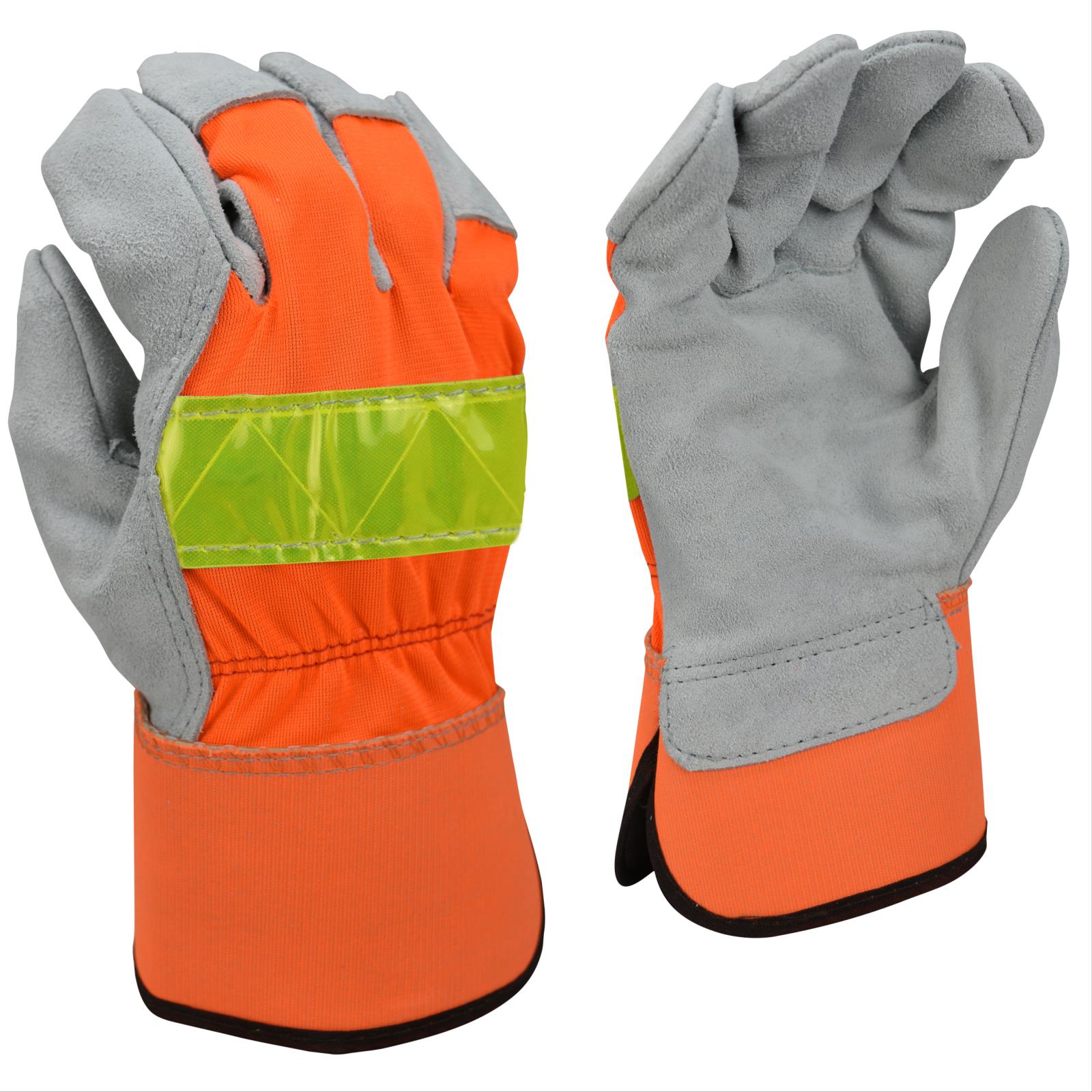 Hi-Vis Regular Shoulder Gray Split Cowhide Leather Palm Glove